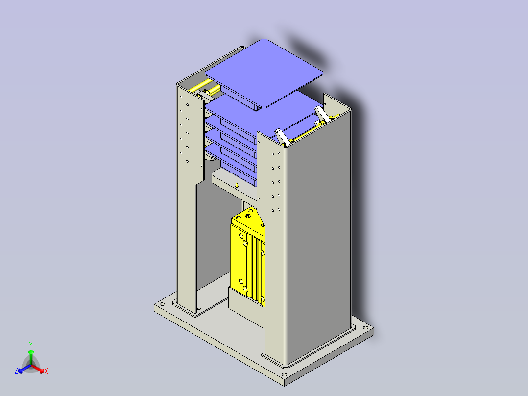 一款气缸层叠机构3D模型主视图