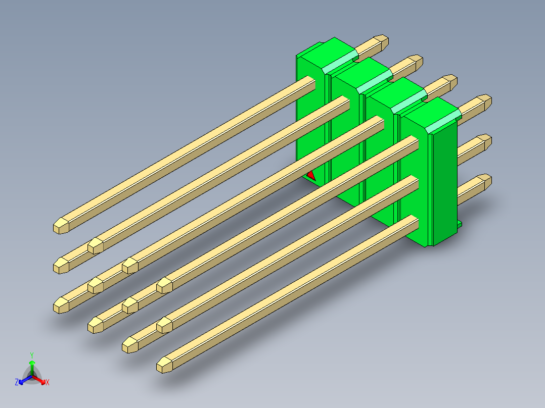 彩色公头100mil（2.54mm）系列-DS1021_green_3x04p_100mil_Type19_rev1.0主视图