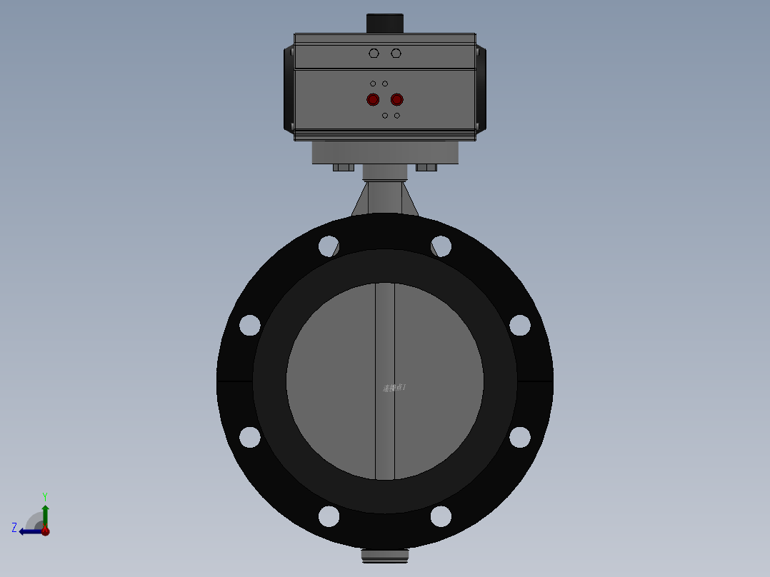 法兰式气动蝶阀-铸铁 DN50-DN400右视图