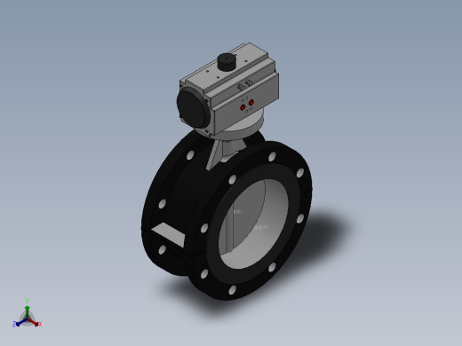 法兰式气动蝶阀-铸铁 DN50-DN400正等轴测缩略图