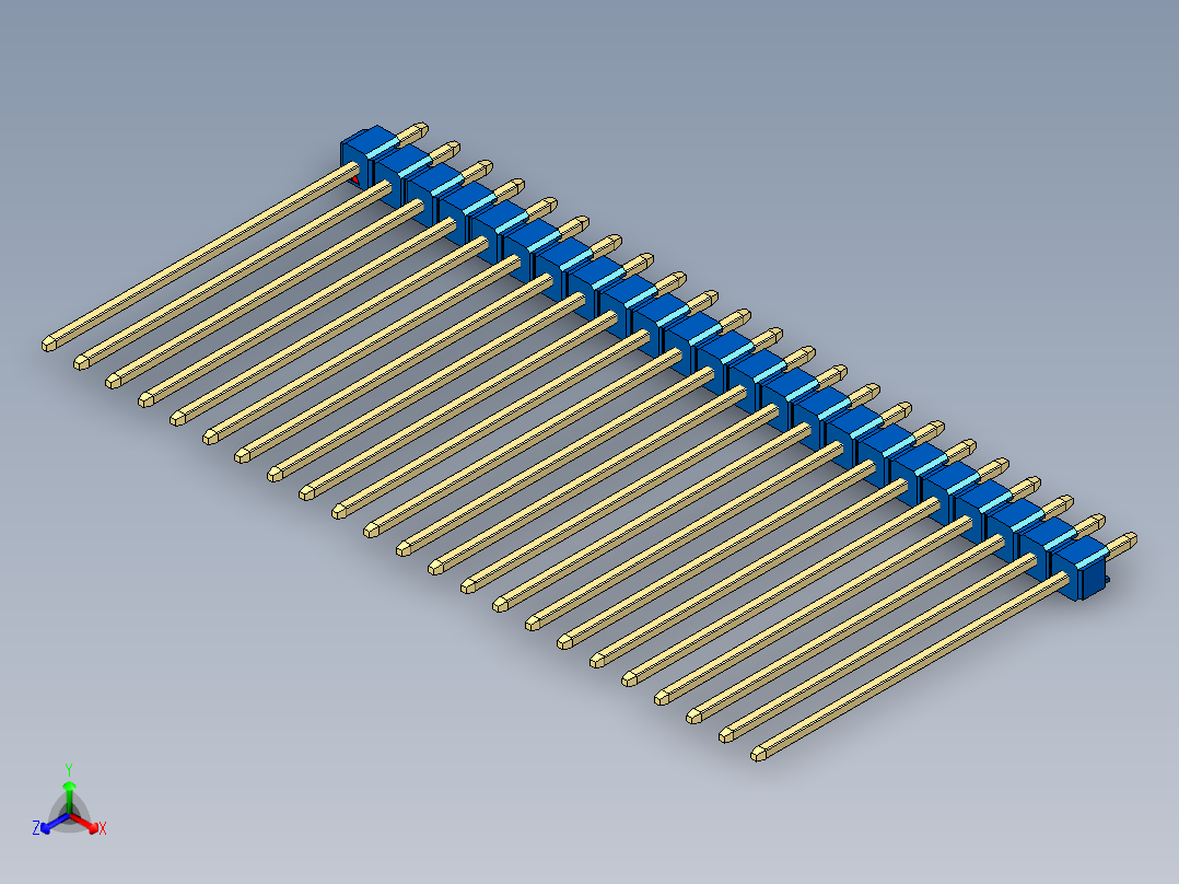 彩色公头100mil（2.54mm）系列-DS1021_blue_1x23p_100mil_Type43_rev1.0正等轴测图