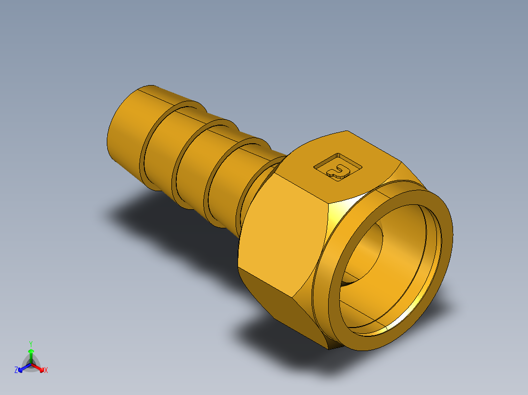 倒齿式工业管接头Hose Barb to Swivel Female Ball-End 128HBLSV-6-6正等轴测图