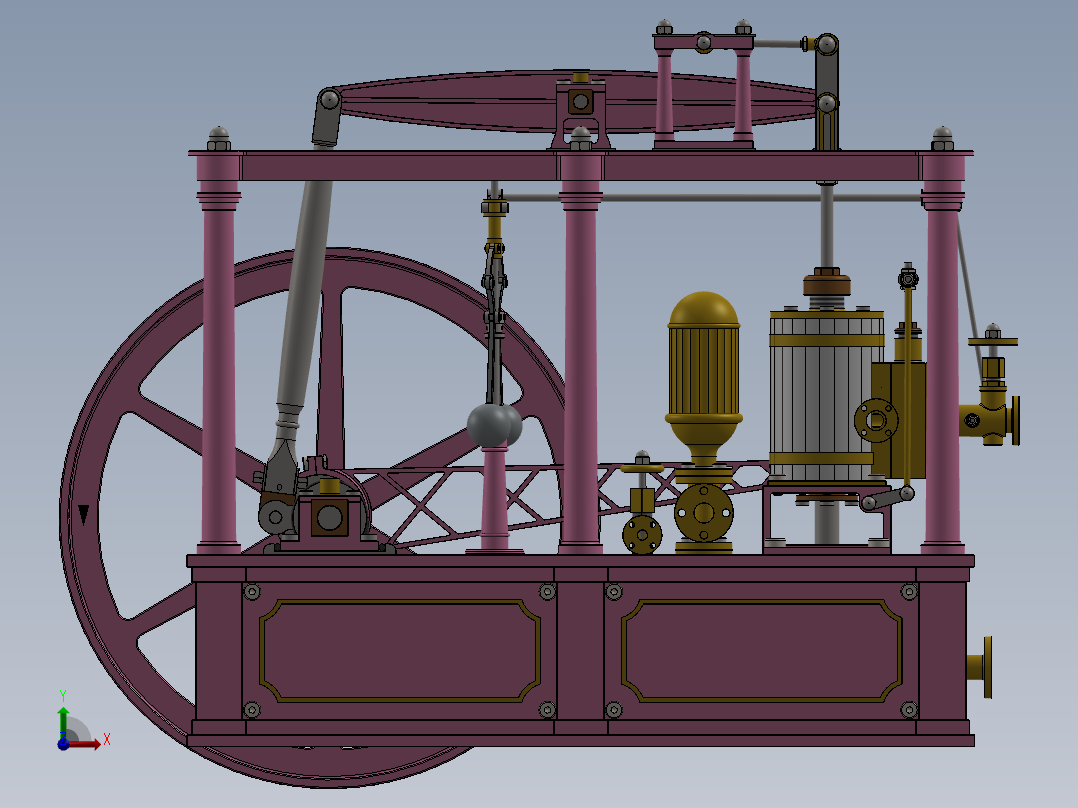 蒸汽机1-cylinder-non-reversing-balanced-beam-模型格式为 sw前视图