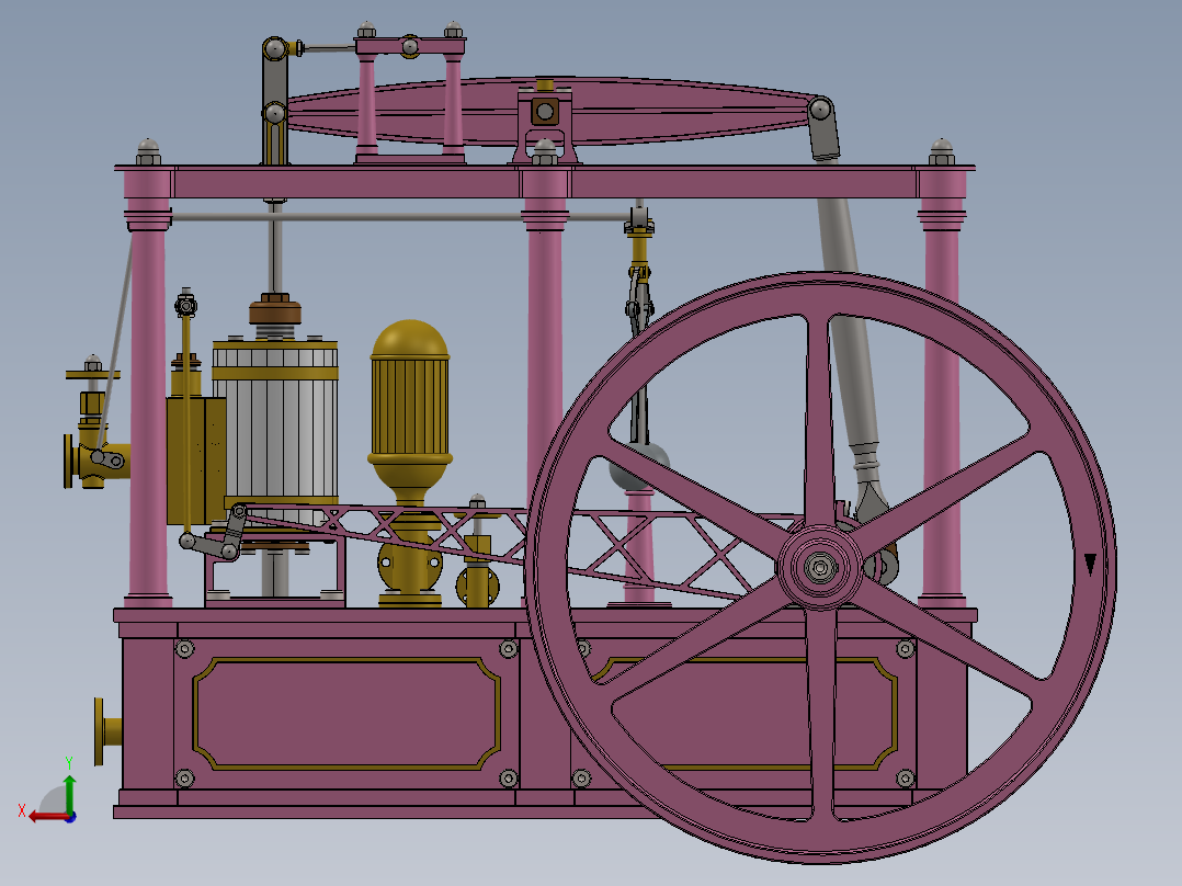 蒸汽机1-cylinder-non-reversing-balanced-beam-模型格式为 sw后视图