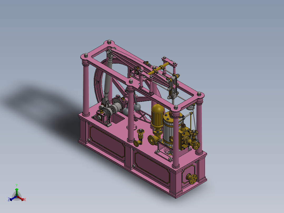蒸汽机1-cylinder-non-reversing-balanced-beam-模型格式为 sw正等轴测图
