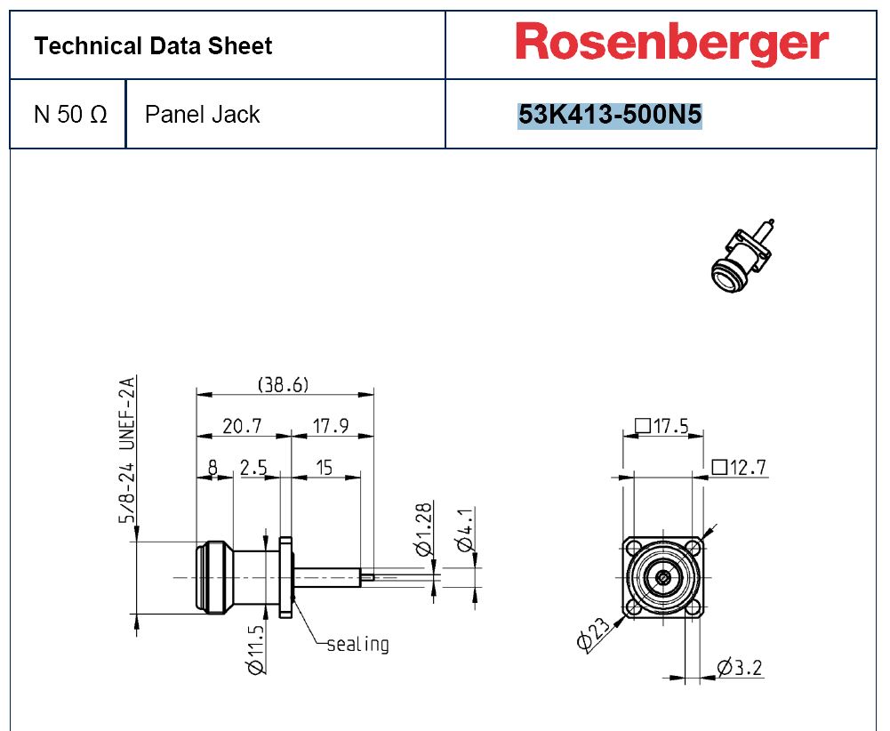Rosenberger N型11 GHz同轴17.5毫米4孔法兰连接器