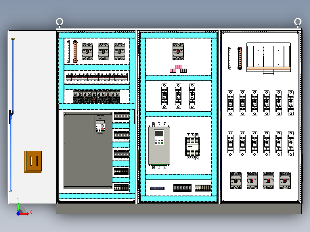 三柜组装变频器软启动旁路刀开关控制柜 56410前视图