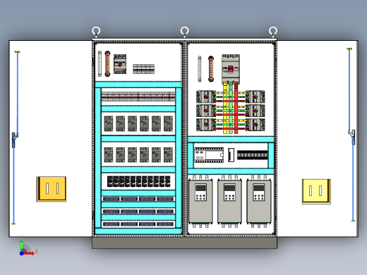 双柜组装12路交流接触器630A竖装plc软启动控制柜前视缩略图