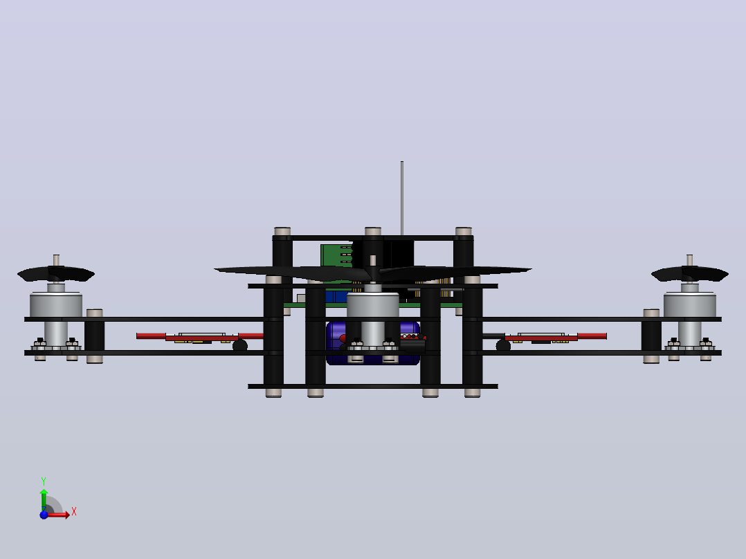四轴无人机结构3D图纸 Solidworks设计前视图