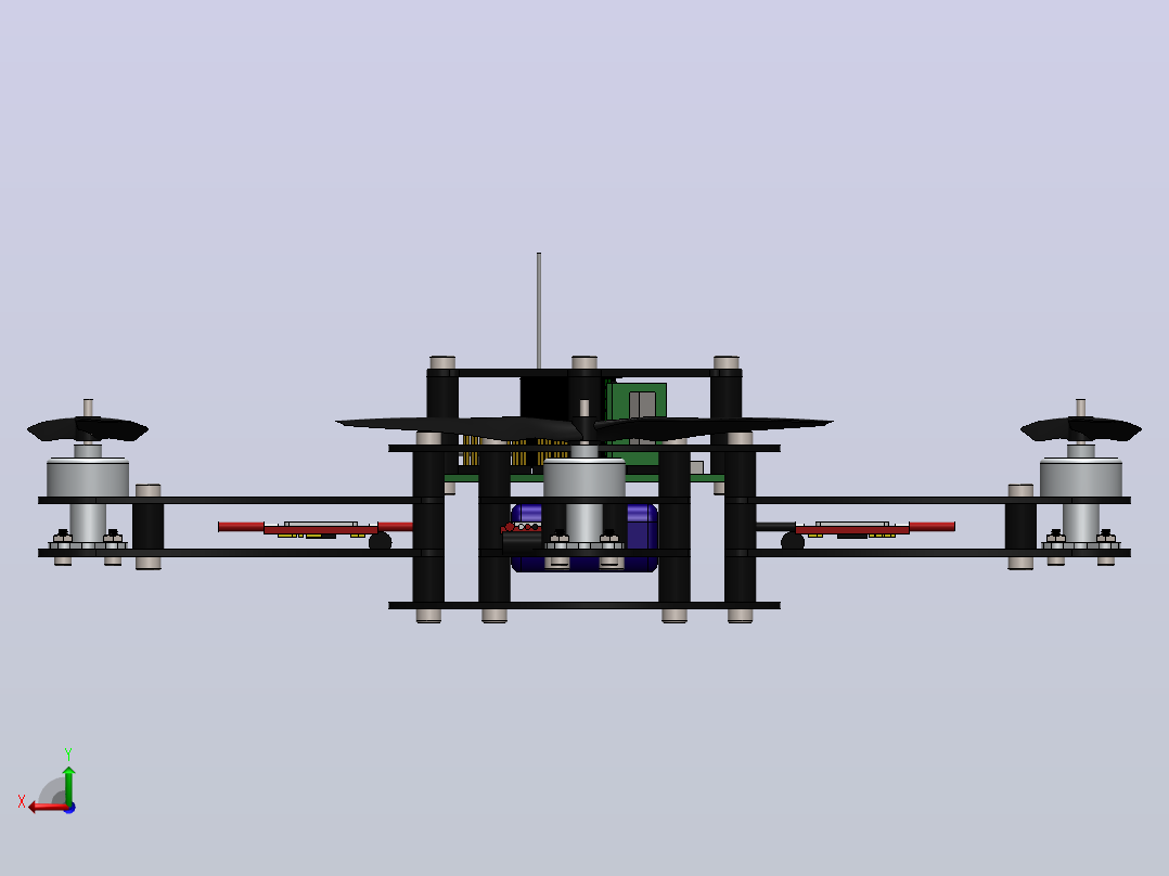 四轴无人机结构3D图纸 Solidworks设计后视图