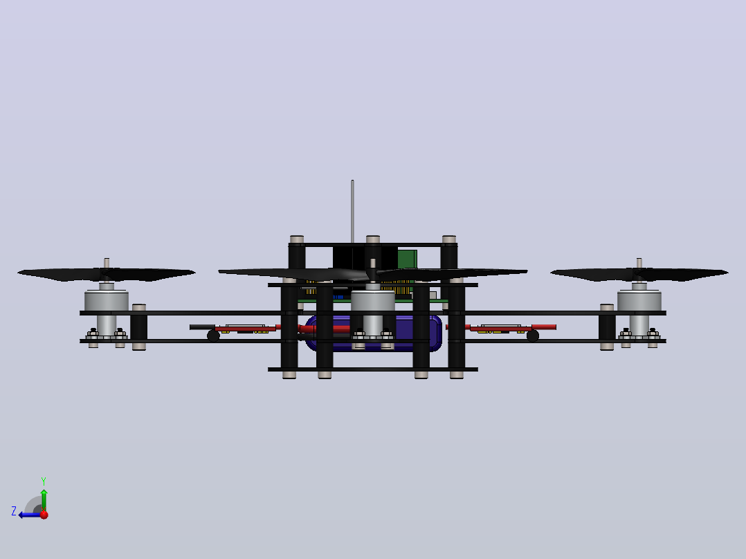 四轴无人机结构3D图纸 Solidworks设计右视图