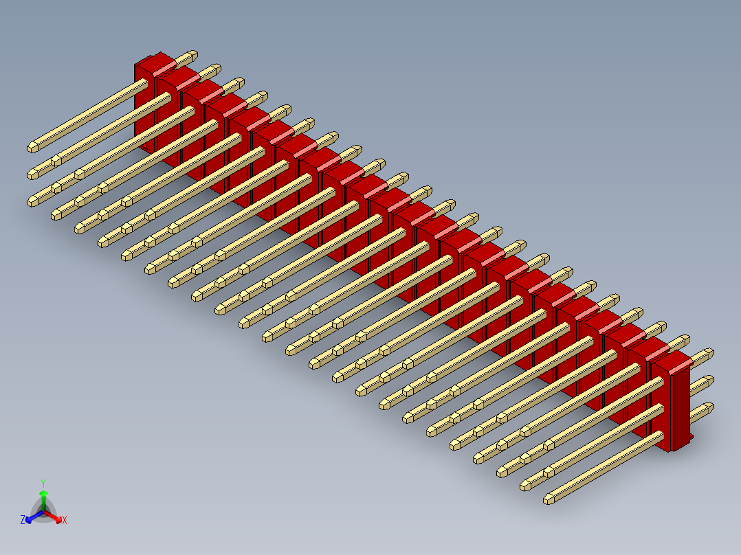 彩色公头100mil（2.54mm）系列-DS1021_red_3x23p_100mil_Type5_rev1.0主视图