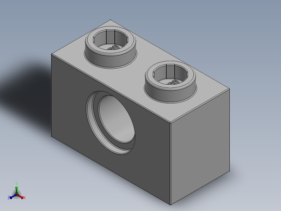 乐高机械组积木（横梁）-370001 White Technic Brick 1 x 2 with Hole正等轴测图