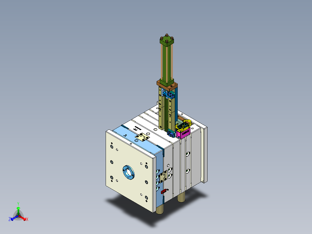 油缸带动齿条脱内螺纹模具正等轴测图