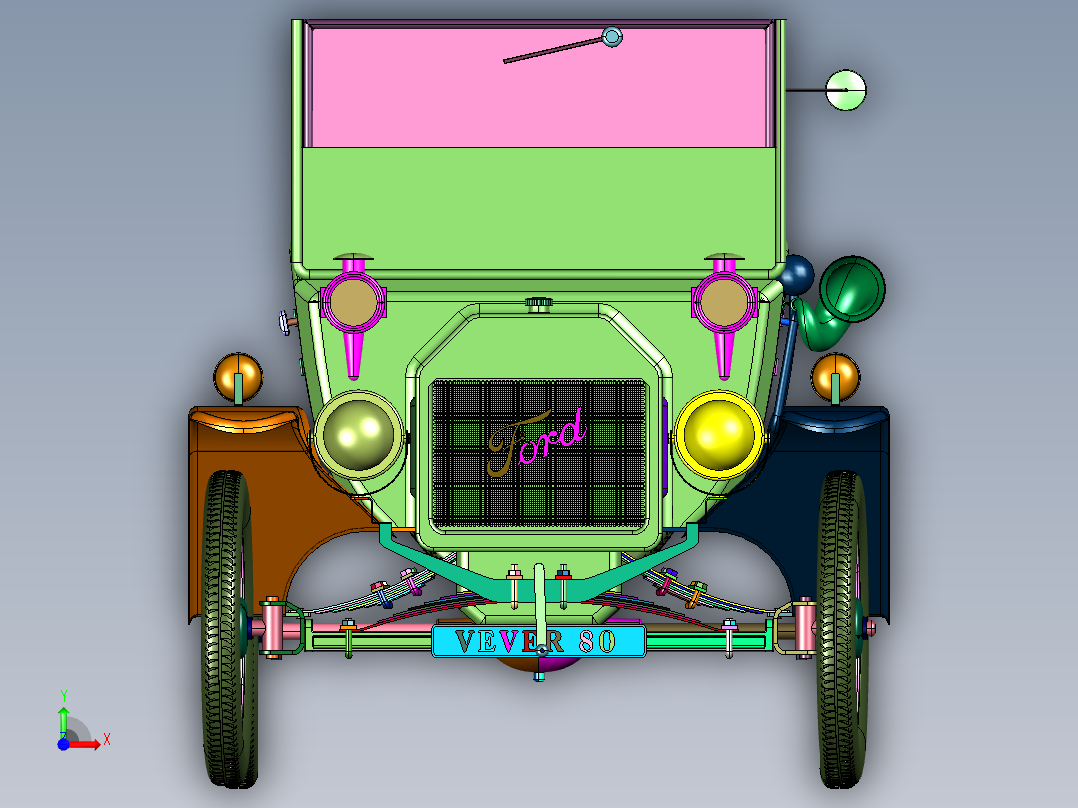 百年老车福特敞篷跑车前视图