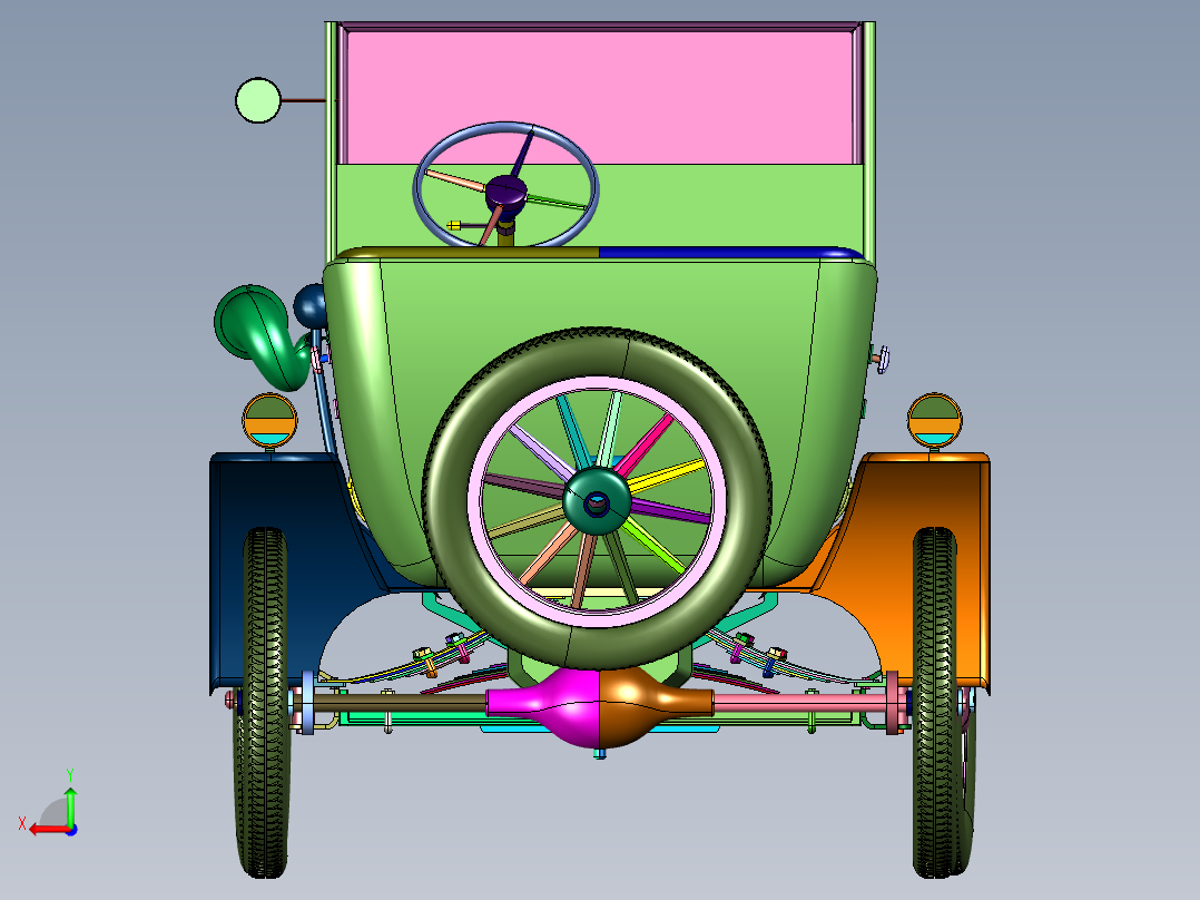 百年老车福特敞篷跑车后视图
