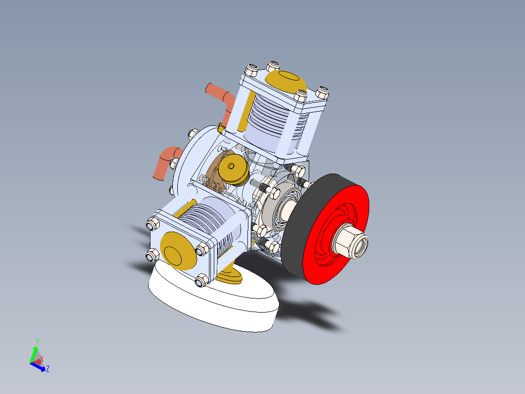 三缸星式蒸汽机three-cylinder-radial-steam-模型格式为 sw主视图