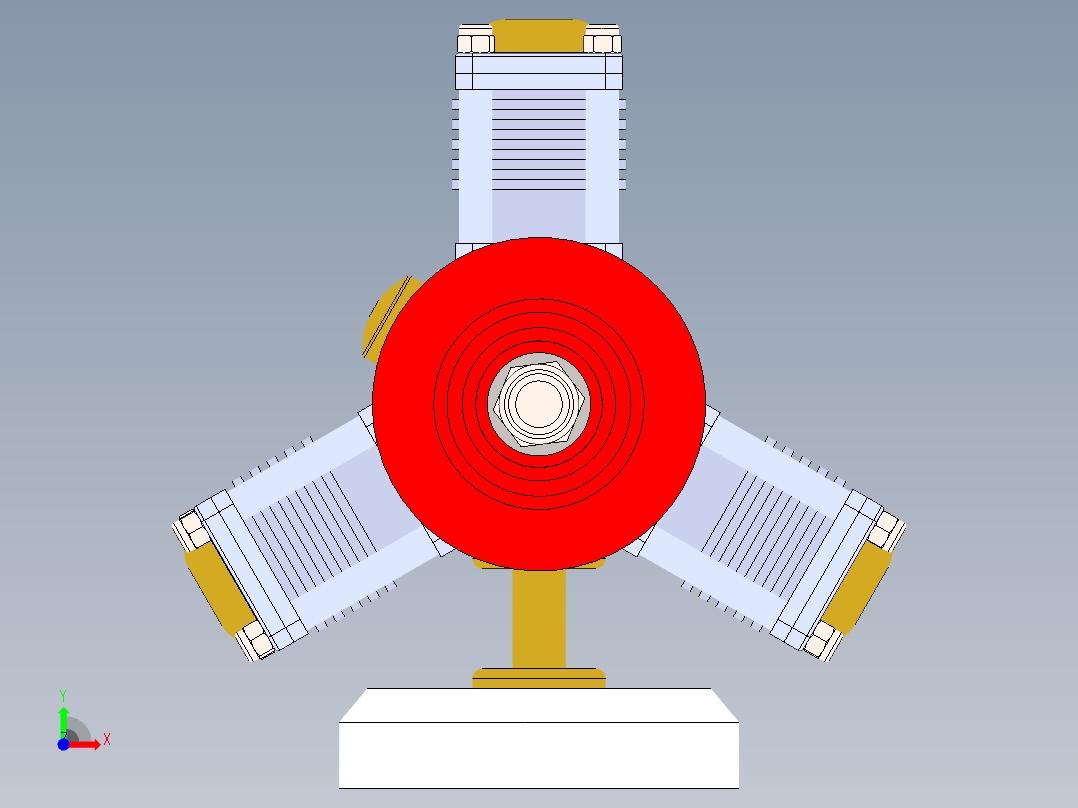三缸星式蒸汽机three-cylinder-radial-steam-模型格式为 sw前视图
