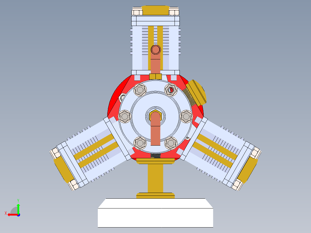三缸星式蒸汽机three-cylinder-radial-steam-模型格式为 sw后视图