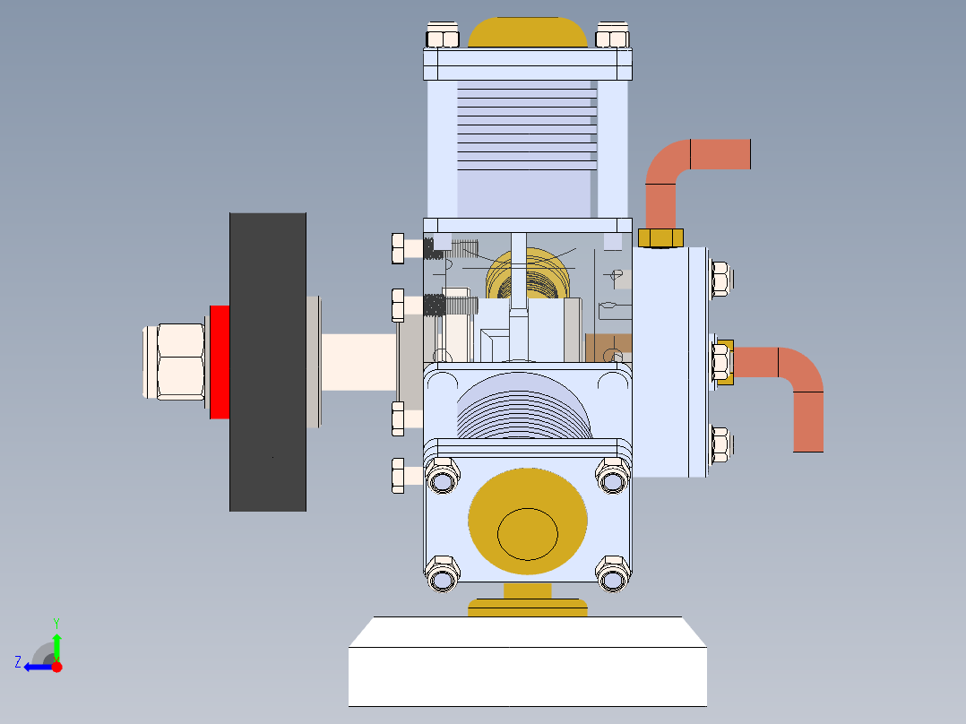 三缸星式蒸汽机three-cylinder-radial-steam-模型格式为 sw右视图