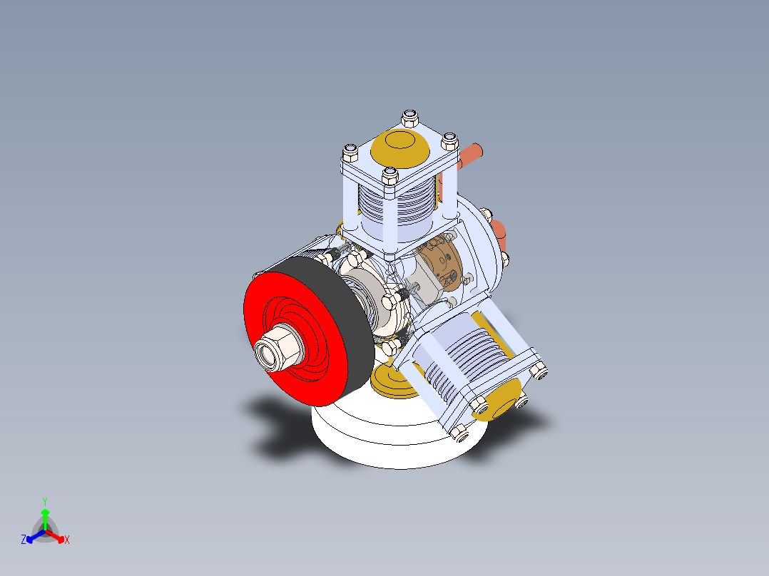 三缸星式蒸汽机three-cylinder-radial-steam-模型格式为 sw正等轴测图