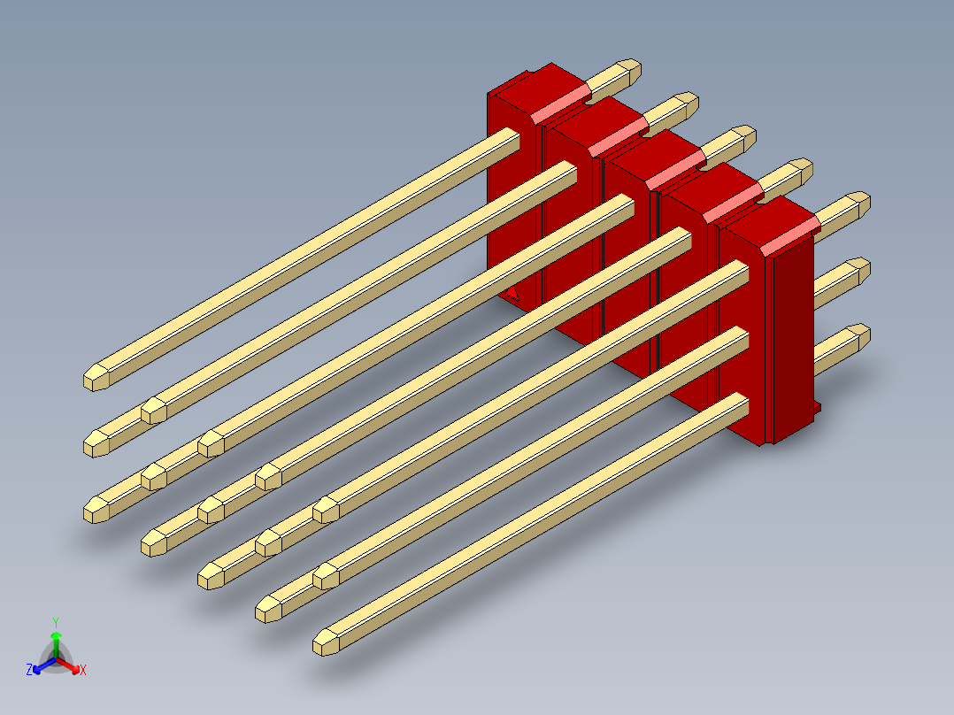 彩色公头100mil（2.54mm）系列-DS1021_red_3x05p_100mil_Type19_rev1.0主视图