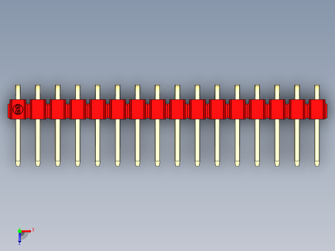 彩色公排针 100mil 2.54mm 系列-DS1022_red_1x16p_100mil_TypeD_rev1.0俯视图