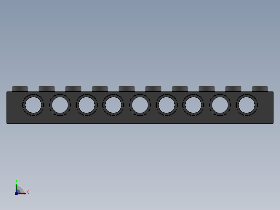 乐高机械组积木（横梁）-4211374 - 2730 Medium Stone Grey Technic Brick 1 x 10 with Holes前视图