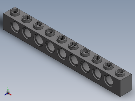 乐高机械组积木（横梁）-4211374 - 2730 Medium Stone Grey Technic Brick 1 x 10 with Holes正等轴测缩略图