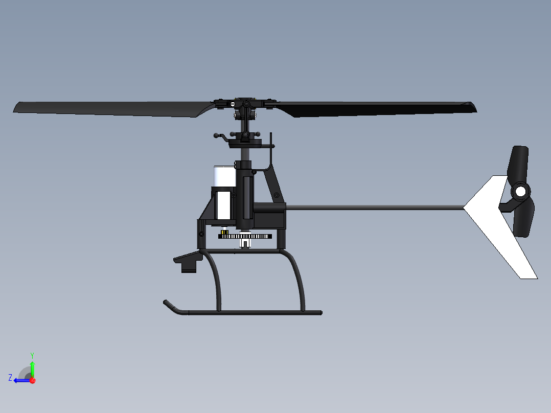 简易RC遥控飞机模型框架3D图纸 Solidworks设计右视图