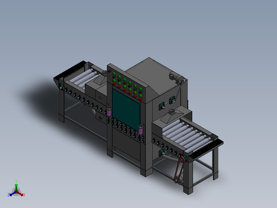 滚动式不锈钢板材双面自动喷砂机sw14可编辑正等轴测图