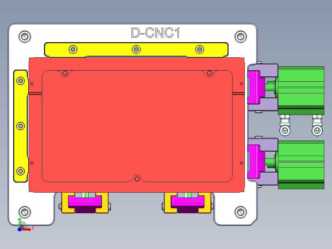 一款电脑D壳侧推开粗铣四周转角工装治具模型前视图