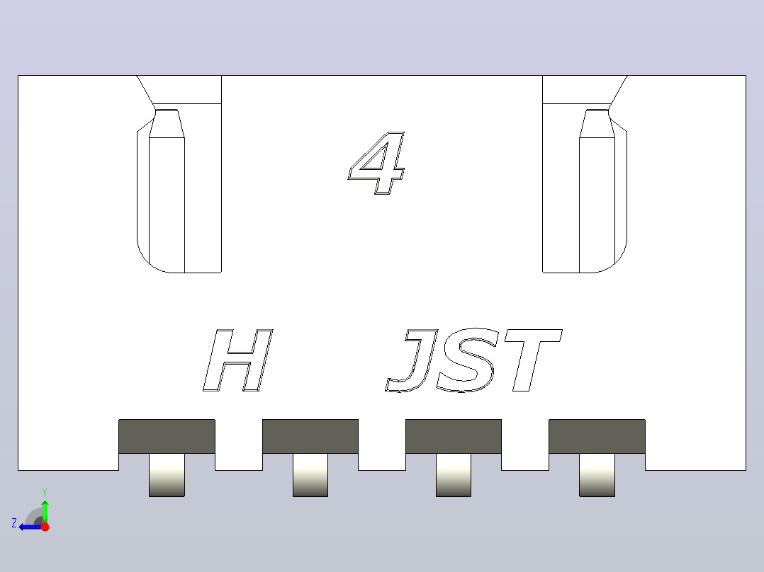 白色JST XH 4针连接器P 2 54mm有角度右视图