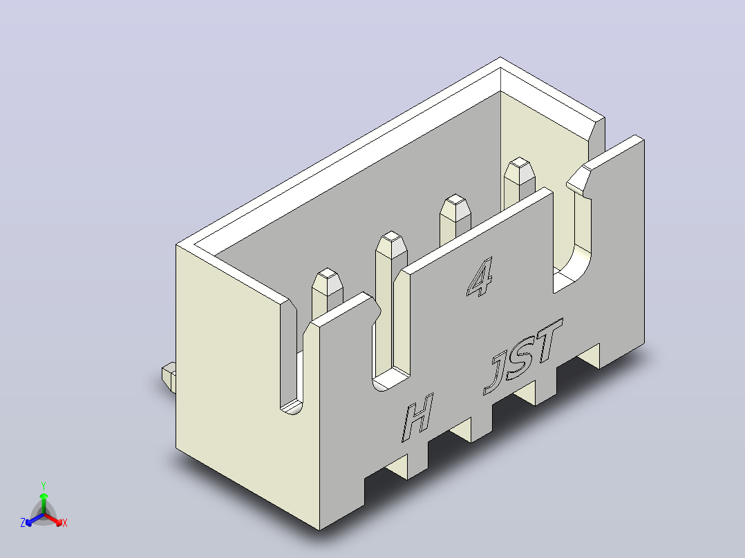 白色JST XH 4针连接器P 2 54mm有角度正等轴测图