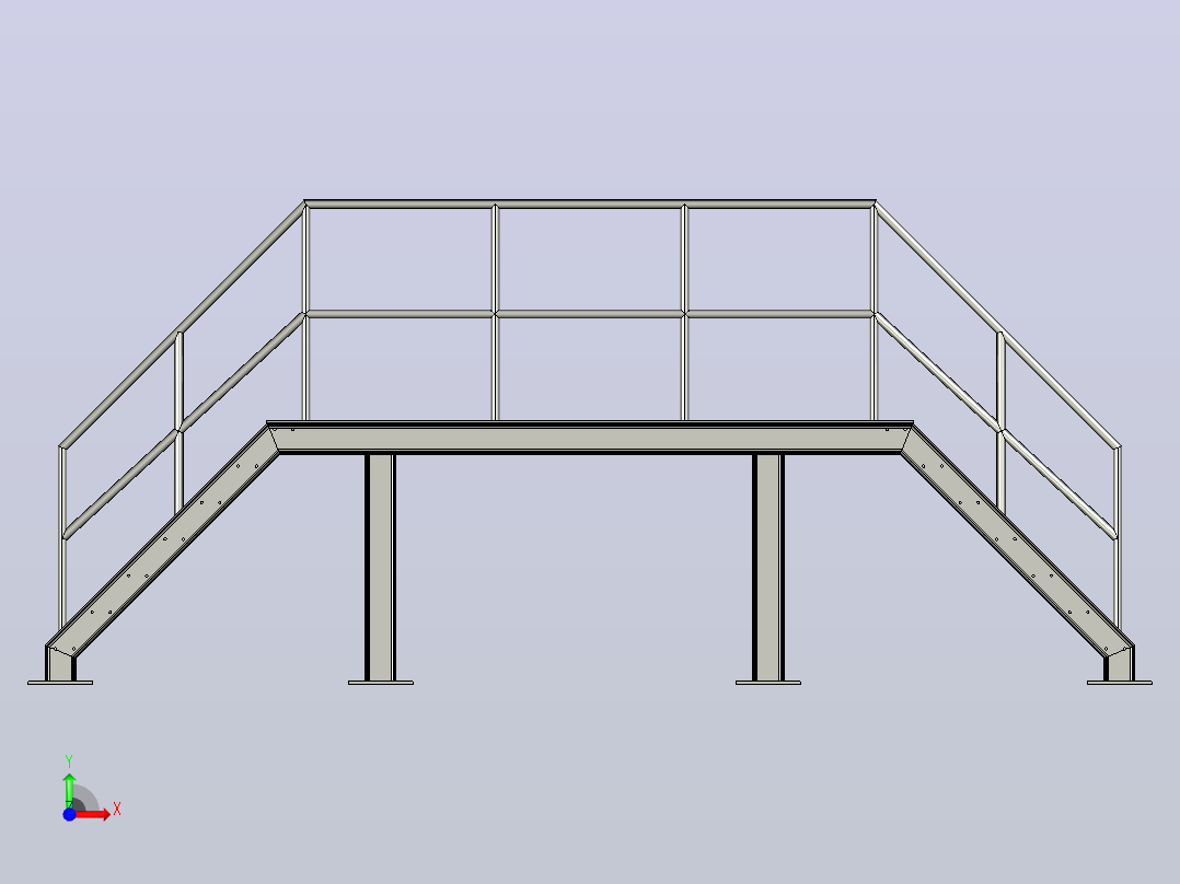 工业钢楼梯 -  3D CAD型号（步骤文件）前视图