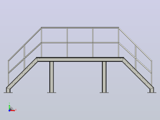 工业钢楼梯 -  3D CAD型号（步骤文件）前视缩略图
