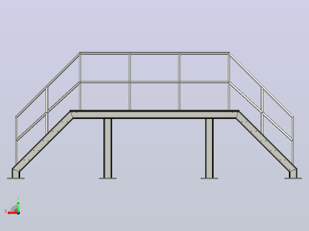 工业钢楼梯 -  3D CAD型号（步骤文件）后视图