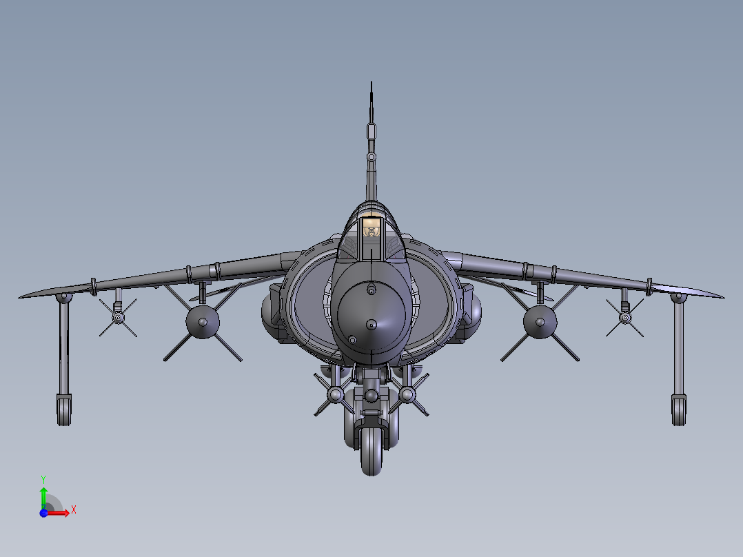 T-Harrier教练机战斗机模型3D图纸 Solidworks设计前视图