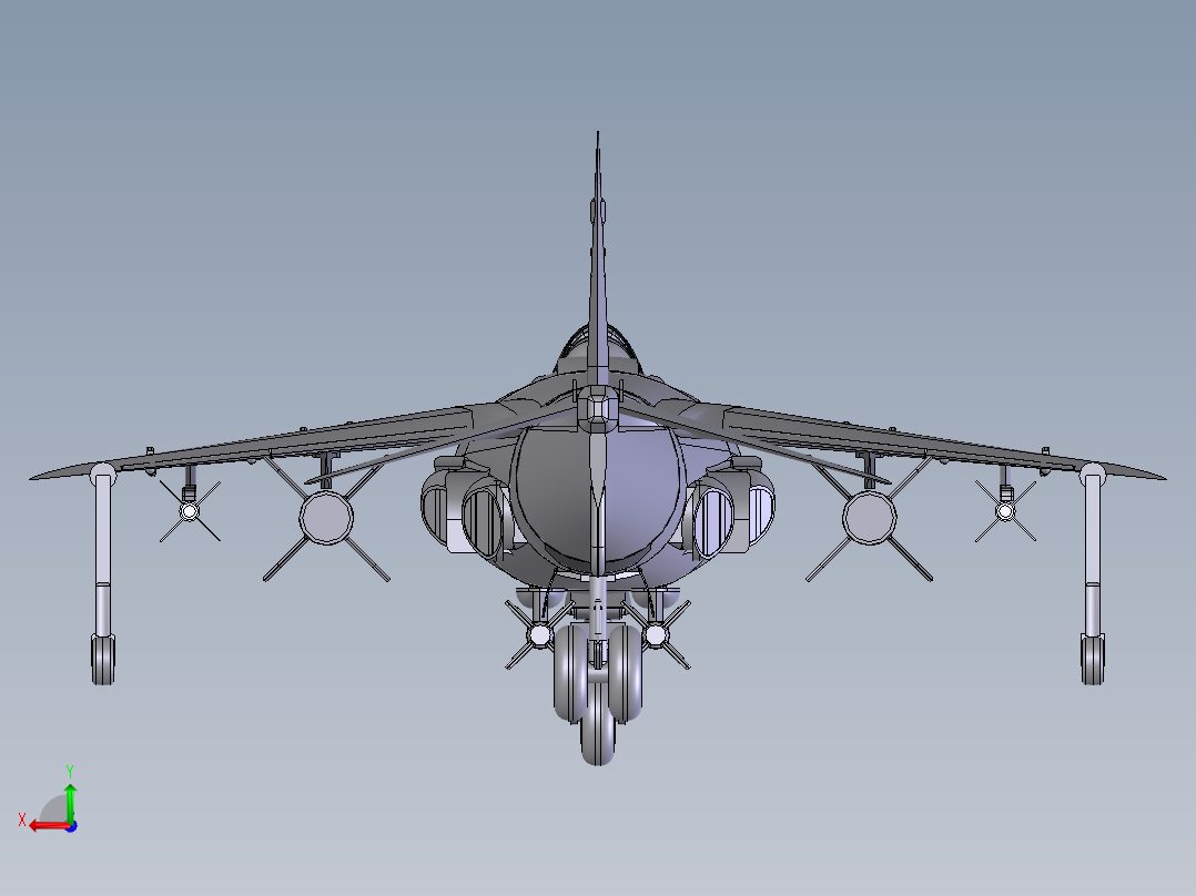 T-Harrier教练机战斗机模型3D图纸 Solidworks设计后视图