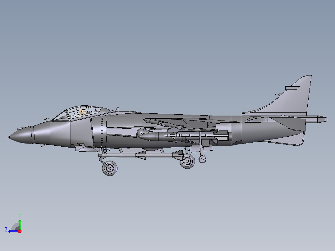 T-Harrier教练机战斗机模型3D图纸 Solidworks设计右视图