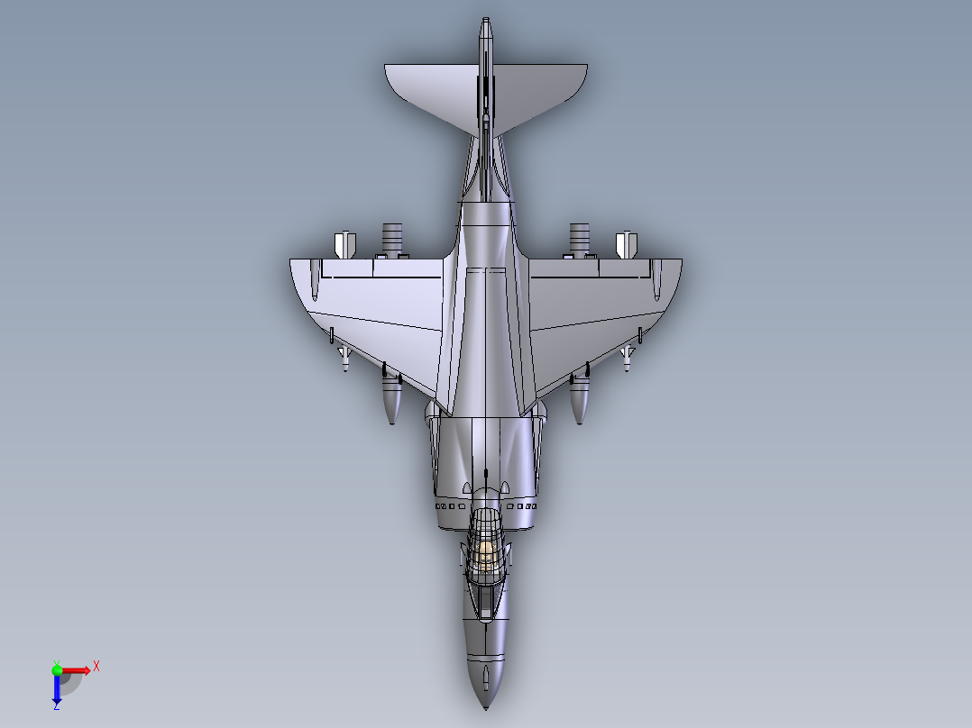 T-Harrier教练机战斗机模型3D图纸 Solidworks设计俯视图