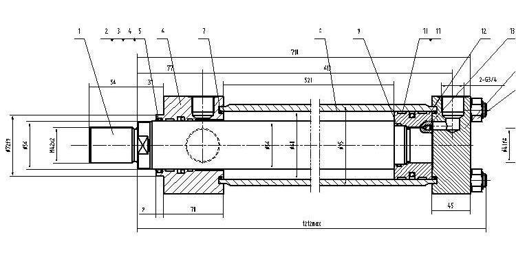 液压缸油缸CAD装配图纸A2幅面16MPa缸径80行程520机械设计dwg素材