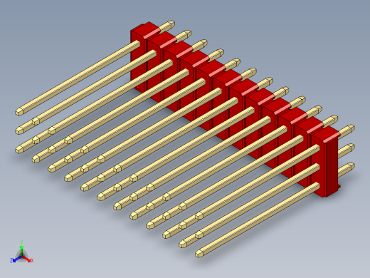 彩色公头100mil（2.54mm）系列-DS1021_red_3x12p_100mil_Type19_rev1.0正等轴测缩略图