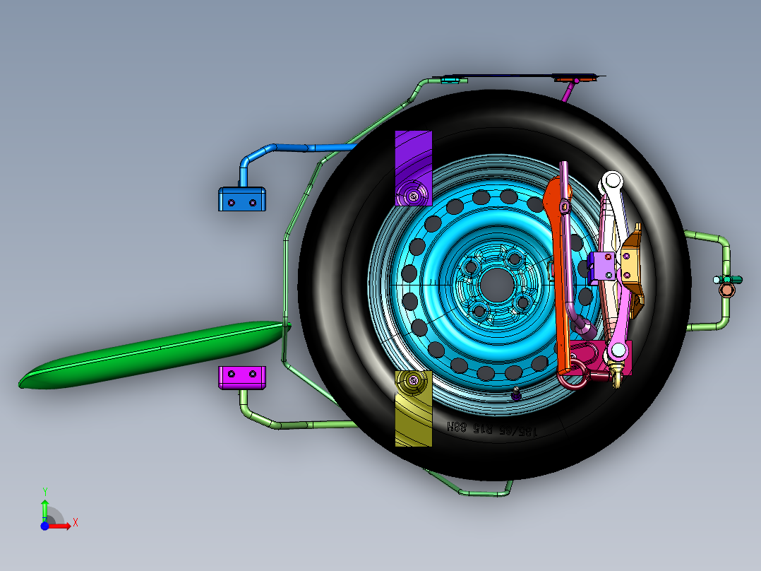 备胎和随车工具的集成装备前视图