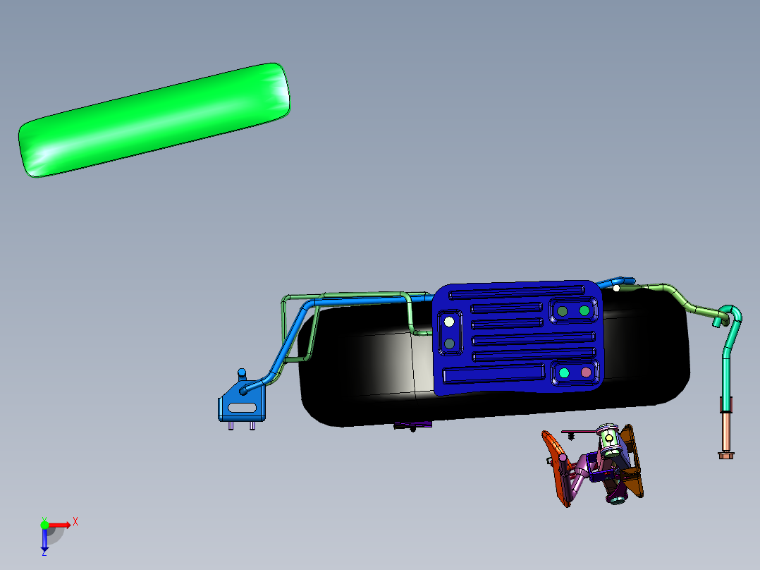 备胎和随车工具的集成装备俯视图