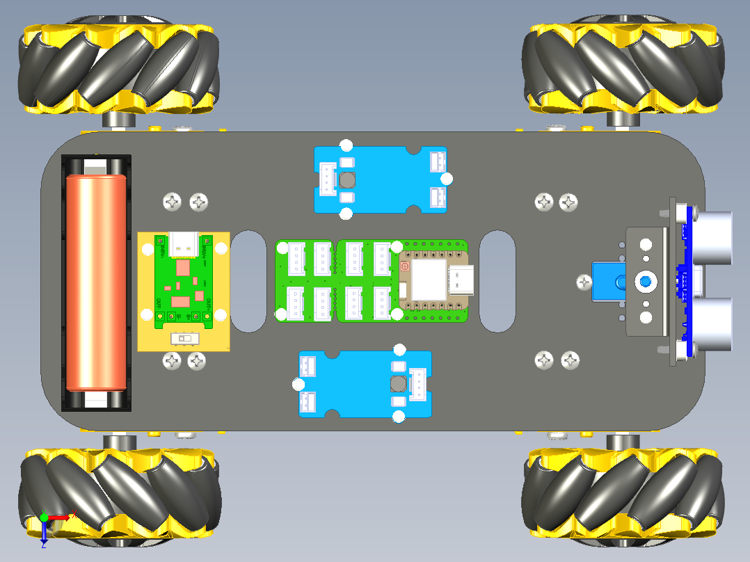 搭载ESP32C6芯片麦克纳姆轮小车俯视图