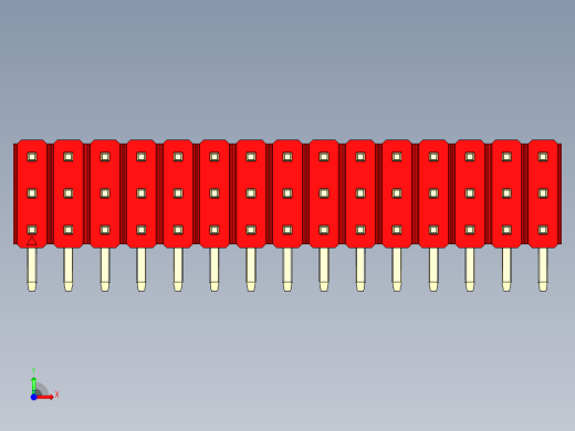 彩色公排针 100mil 2.54mm 系列-DS1022_red_3x15p_100mil_TypeD_rev1.0前视缩略图