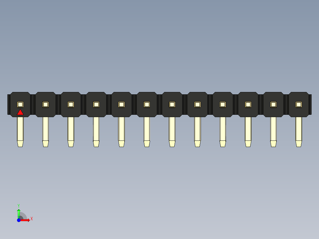 彩色公排针 100mil 2.54mm 系列-DS1022_black_1x12p_100mil_TypeD_rev1.0前视图