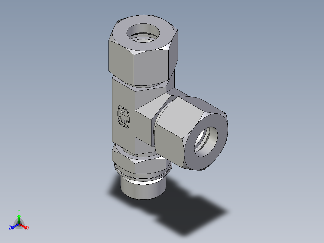 卡套式工业通用硬管接头EO_Adjustable_locknut_run_tee_LEE16SMORCF主视图