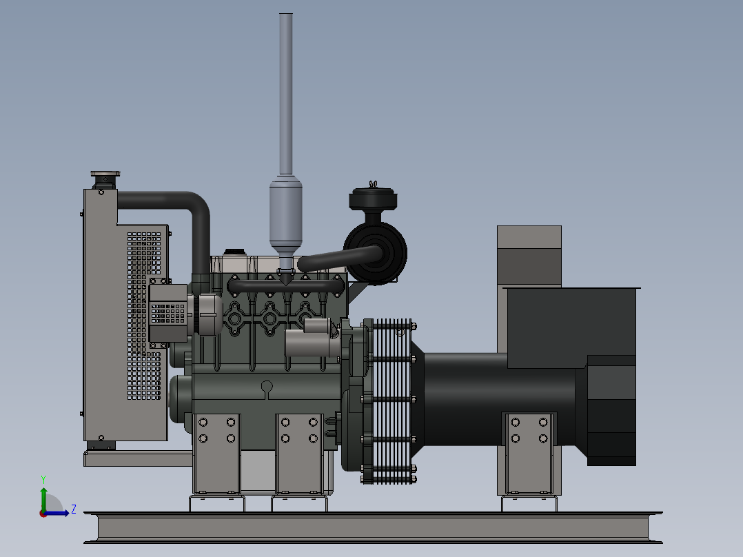 30Kw柴油发电机外形3D图纸 Solidworks设计 附STEP左视图